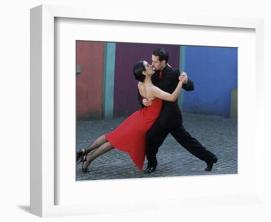 Dancing the Tango Amid Colorful Walls of La Bocoa Barrio, Buenos Aires, Argentina-Lin Alder-Framed Photographic Print