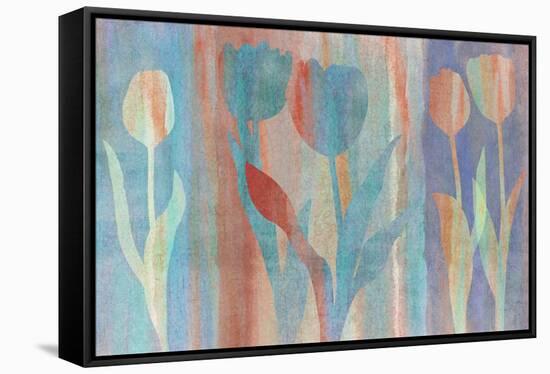 Dancing Tulips Blue Pink-Cora Niele-Framed Stretched Canvas