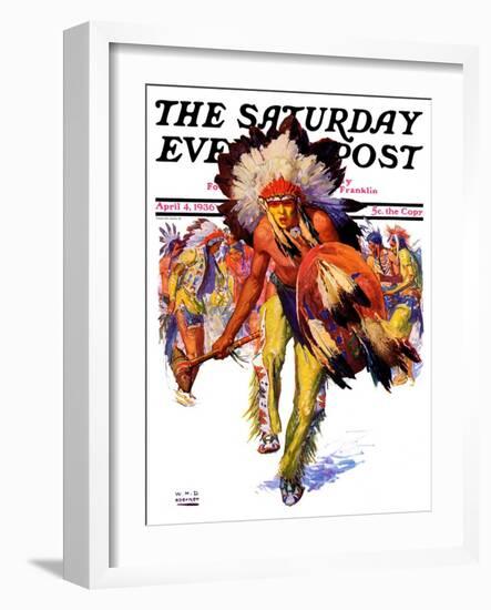 "Dancing Warrior," Saturday Evening Post Cover, April 4, 1936-William Henry Dethlef Koerner-Framed Giclee Print