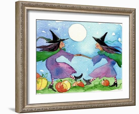 Dancing Witches Halloween Moon-sylvia pimental-Framed Art Print