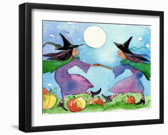 Dancing Witches Halloween Moon-sylvia pimental-Framed Art Print