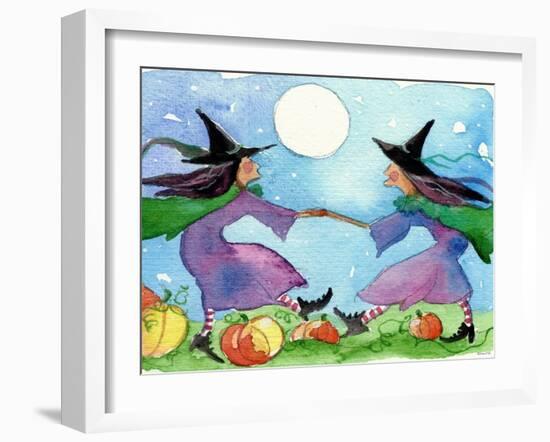 Dancing Witches Halloween Moon-sylvia pimental-Framed Art Print