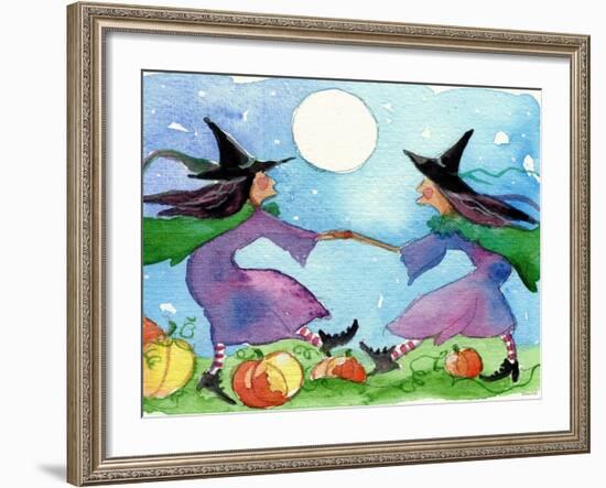 Dancing Witches Halloween Moon-sylvia pimental-Framed Art Print