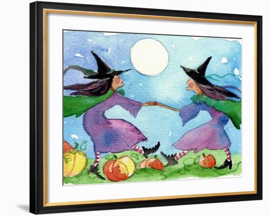 Dancing Witches Halloween Moon-sylvia pimental-Framed Art Print