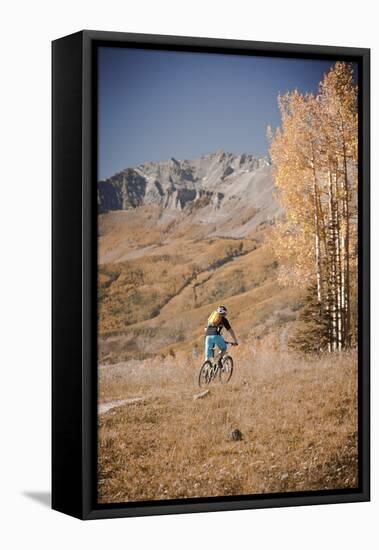 Dane Cronin Rides Through Telluride Ski Resort, San Juan Mts Loom On Horizon. Telluride, Colorado-Dan Holz-Framed Premier Image Canvas