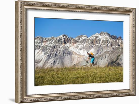 Dane Cronin Rides Through Telluride Ski Resort, San Juan Mts Loom On Horizon. Telluride, Colorado-Dan Holz-Framed Photographic Print