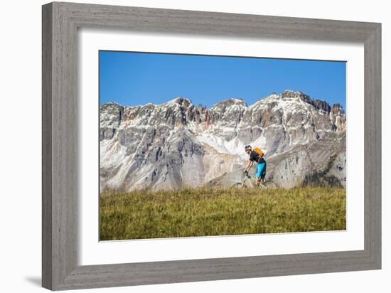 Dane Cronin Rides Through Telluride Ski Resort, San Juan Mts Loom On Horizon. Telluride, Colorado-Dan Holz-Framed Photographic Print