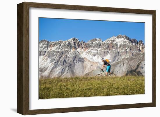 Dane Cronin Rides Through Telluride Ski Resort, San Juan Mts Loom On Horizon. Telluride, Colorado-Dan Holz-Framed Photographic Print