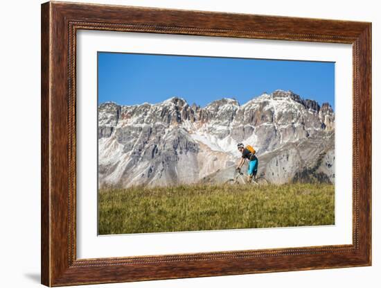 Dane Cronin Rides Through Telluride Ski Resort, San Juan Mts Loom On Horizon. Telluride, Colorado-Dan Holz-Framed Photographic Print