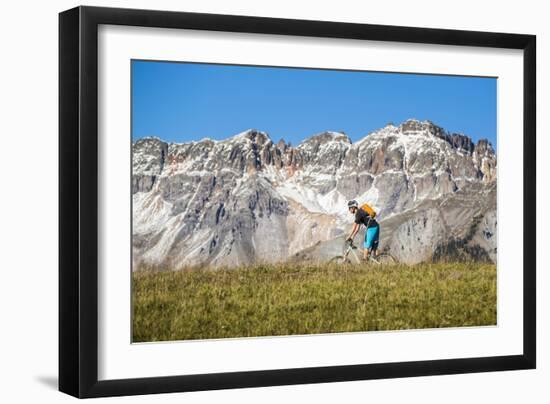 Dane Cronin Rides Through Telluride Ski Resort, San Juan Mts Loom On Horizon. Telluride, Colorado-Dan Holz-Framed Photographic Print