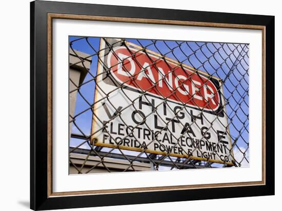 Danger High Voltage Sign In Cocoa Florida-Mark Williamson-Framed Photographic Print