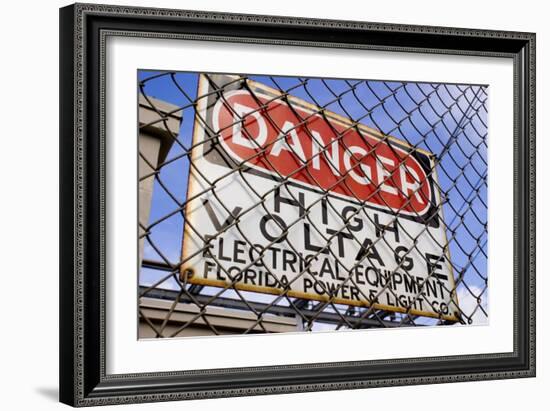 Danger High Voltage Sign In Cocoa Florida-Mark Williamson-Framed Photographic Print