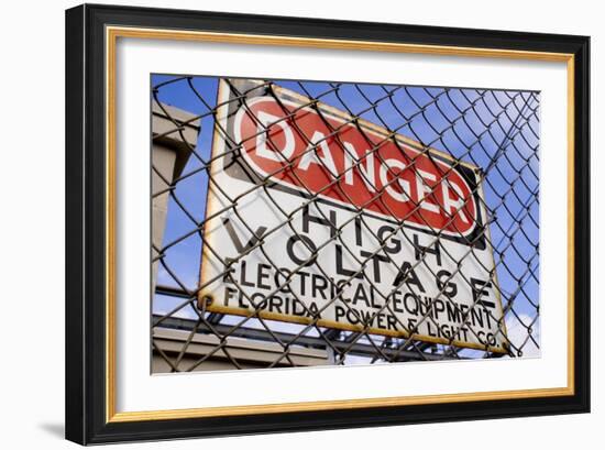 Danger High Voltage Sign In Cocoa Florida-Mark Williamson-Framed Photographic Print