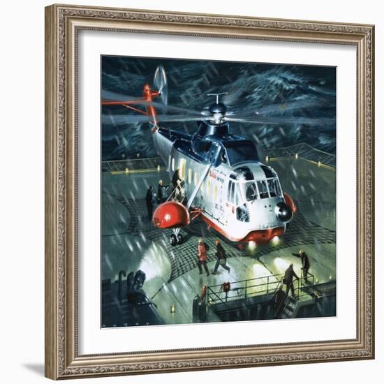 Danger Men of the Oil Fields. a British Airways S-61N Helicopter-Wilf Hardy-Framed Giclee Print