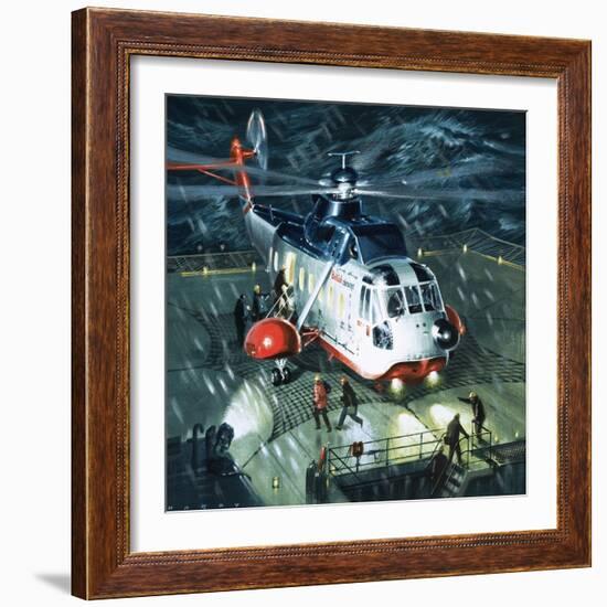 Danger Men of the Oil Fields. a British Airways S-61N Helicopter-Wilf Hardy-Framed Giclee Print