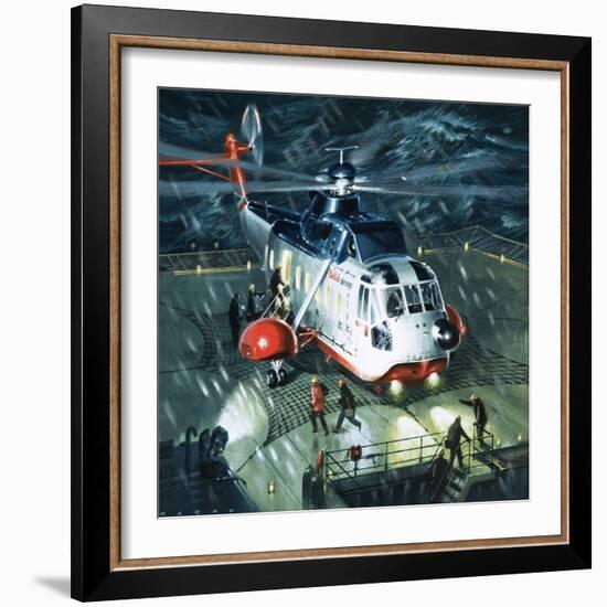 Danger Men of the Oil Fields. a British Airways S-61N Helicopter-Wilf Hardy-Framed Giclee Print