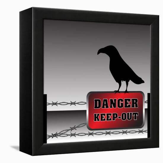 Danger Plate and Crow-oxlock-Framed Stretched Canvas