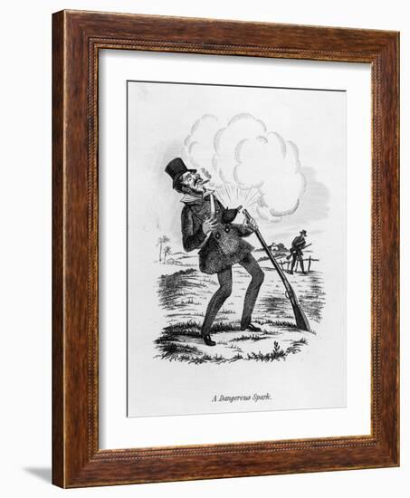 Dangerous Spark, a Man Gets a Shock When His Gunpowder Ignites Unexpectedly-SEYMOUR-Framed Art Print