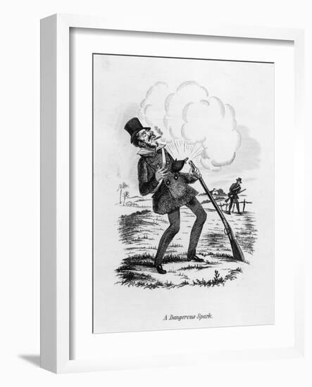 Dangerous Spark, a Man Gets a Shock When His Gunpowder Ignites Unexpectedly-SEYMOUR-Framed Art Print