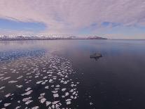 Drone Image of Navy Ship Patrolling near Sea Ice in Greenland-Daniel Carlson-Mounted Photographic Print