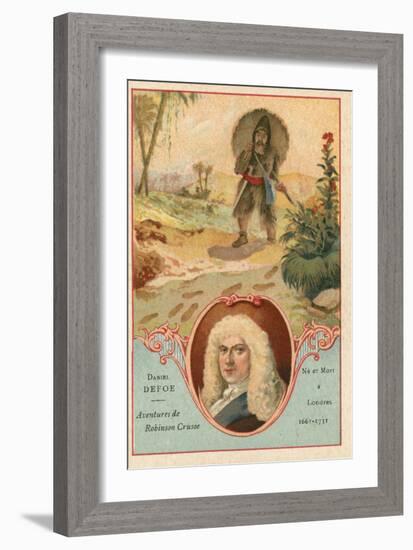 Daniel Defoe, English Novelist, and a Scene from Robinson Crusoe-null-Framed Giclee Print