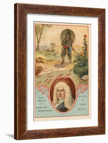 Daniel Defoe, English Novelist, and a Scene from Robinson Crusoe-null-Framed Giclee Print