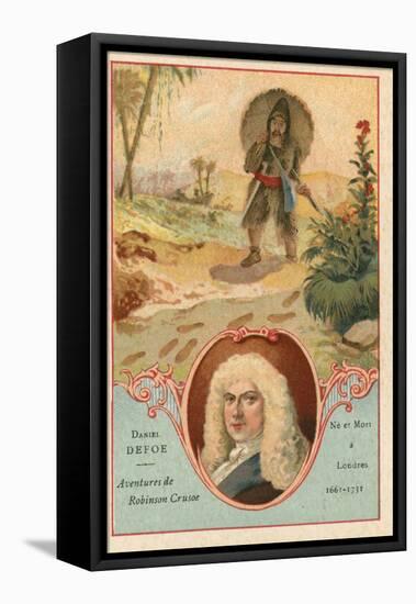 Daniel Defoe, English Novelist, and a Scene from Robinson Crusoe-null-Framed Premier Image Canvas