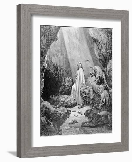 Daniel in the Den of Lions, Engraved by Antoine Alphee Piaud, C.1868-Gustave Doré-Framed Giclee Print