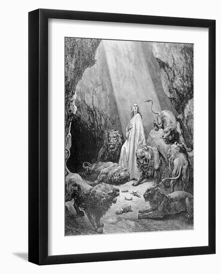 Daniel in the Den of Lions, Engraved by Antoine Alphee Piaud, C.1868-Gustave Doré-Framed Giclee Print