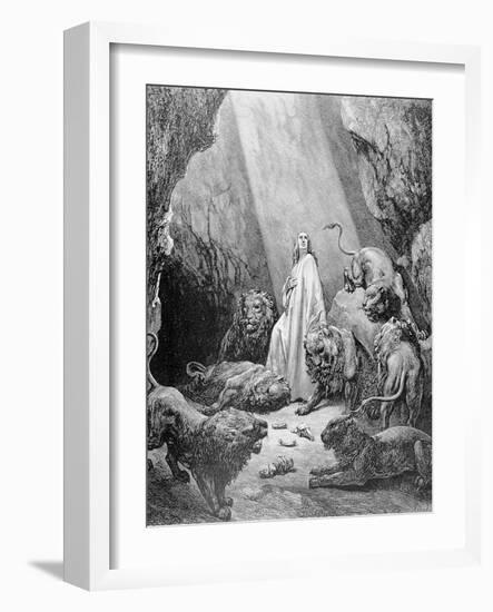 Daniel in the Den of Lions, Engraved by Antoine Alphee Piaud, C.1868-Gustave Doré-Framed Giclee Print