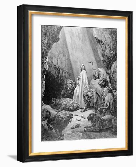 Daniel in the Den of Lions, Engraved by Antoine Alphee Piaud, C.1868-Gustave Doré-Framed Giclee Print