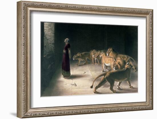 Daniel in the Lions Den, Mezzotint by J. B. Pratt, with Hand Colouring-Briton Rivi?re-Framed Giclee Print