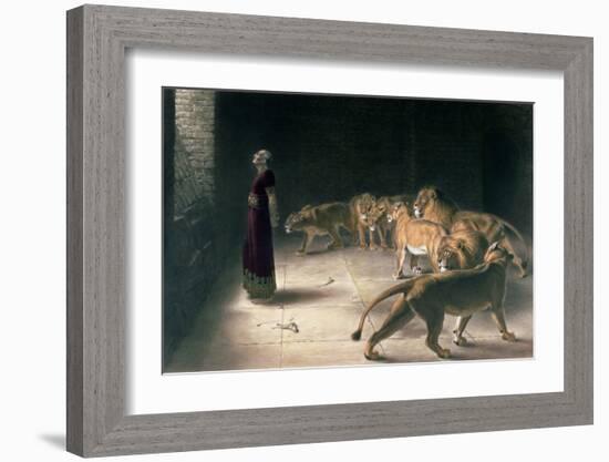 Daniel in the Lions Den, Mezzotint by J. B. Pratt, with Hand Colouring-Briton Rivi?re-Framed Giclee Print