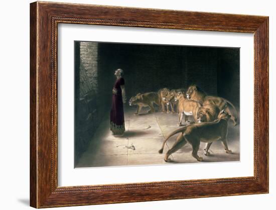 Daniel in the Lions Den, Mezzotint by J. B. Pratt, with Hand Colouring-Briton Rivi?re-Framed Giclee Print