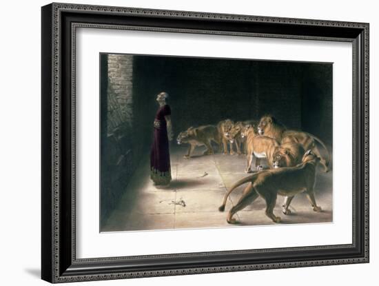 Daniel in the Lions Den, Mezzotint by J. B. Pratt, with Hand Colouring-Briton Rivi?re-Framed Giclee Print