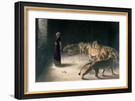 Daniel in the Lions Den, Mezzotint by J. B. Pratt, with Hand Colouring-Briton Rivi?re-Framed Giclee Print