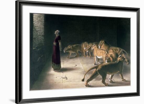 Daniel in the Lions Den, Mezzotint by J. B. Pratt, with Hand Colouring-Briton Rivi?re-Framed Premium Giclee Print