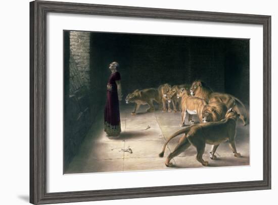 Daniel in the Lions Den, Mezzotint by J. B. Pratt, with Hand Colouring-Briton Rivi?re-Framed Giclee Print