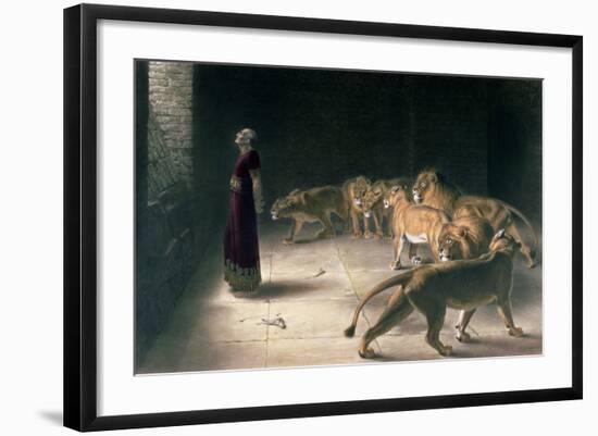 Daniel in the Lions Den, Mezzotint by J. B. Pratt, with Hand Colouring-Briton Rivi?re-Framed Giclee Print