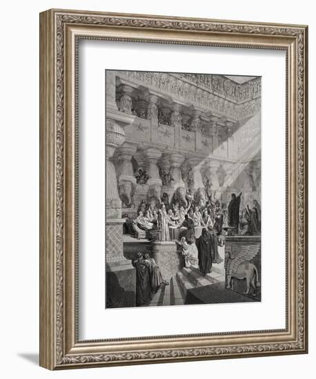 Daniel Interpreting the Writing on the Wall, Daniel 5:25-28, Illustration from Dore's 'The Holy…-Gustave Doré-Framed Giclee Print