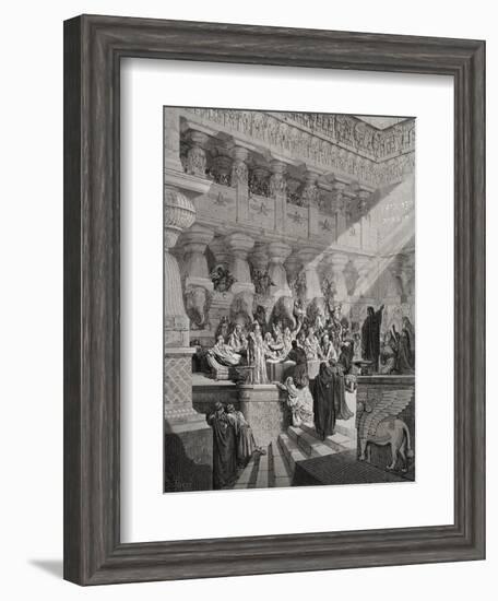 Daniel Interpreting the Writing on the Wall, Daniel 5:25-28, Illustration from Dore's 'The Holy…-Gustave Doré-Framed Giclee Print