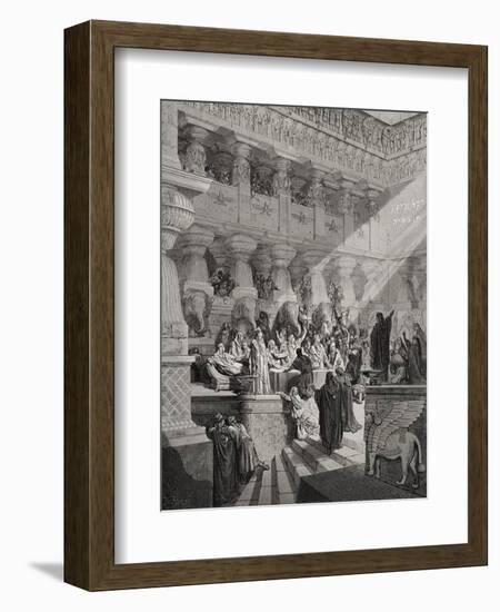 Daniel Interpreting the Writing on the Wall, Daniel 5:25-28, Illustration from Dore's 'The Holy…-Gustave Doré-Framed Giclee Print