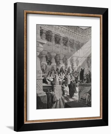 Daniel Interpreting the Writing on the Wall, Daniel 5:25-28, Illustration from Dore's 'The Holy…-Gustave Doré-Framed Giclee Print