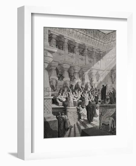 Daniel Interpreting the Writing on the Wall, Daniel 5:25-28, Illustration from Dore's 'The Holy…-Gustave Doré-Framed Giclee Print