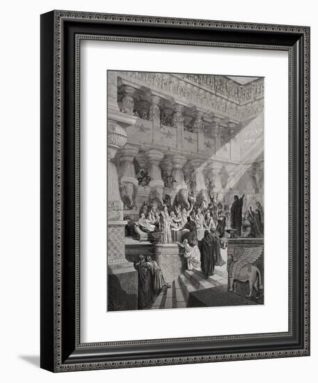 Daniel Interpreting the Writing on the Wall, Daniel 5:25-28, Illustration from Dore's 'The Holy…-Gustave Doré-Framed Giclee Print