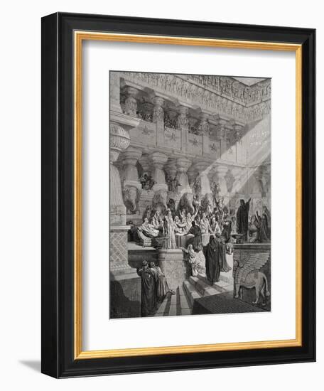 Daniel Interpreting the Writing on the Wall, Daniel 5:25-28, Illustration from Dore's 'The Holy…-Gustave Doré-Framed Giclee Print