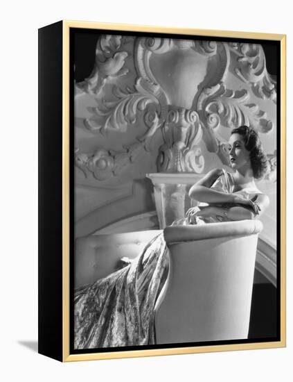 Danielle Darrieux by Ray Jones of Universal Studio 1937 (b/w photo)-null-Framed Stretched Canvas