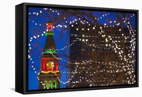 Daniels and Fisher Clock Tower with Christmas Lights, Denver, Colorado, USA-Walter Bibikow-Framed Premier Image Canvas