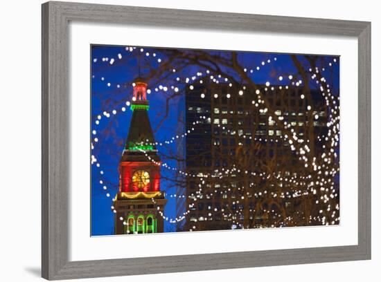 Daniels and Fisher Clock Tower with Christmas Lights, Denver, Colorado, USA-Walter Bibikow-Framed Photographic Print