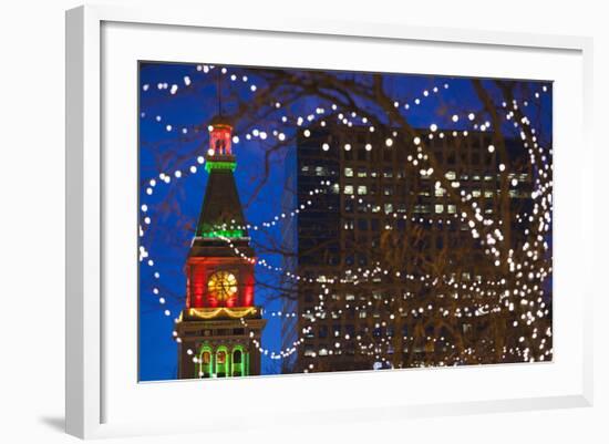 Daniels and Fisher Clock Tower with Christmas Lights, Denver, Colorado, USA-Walter Bibikow-Framed Photographic Print